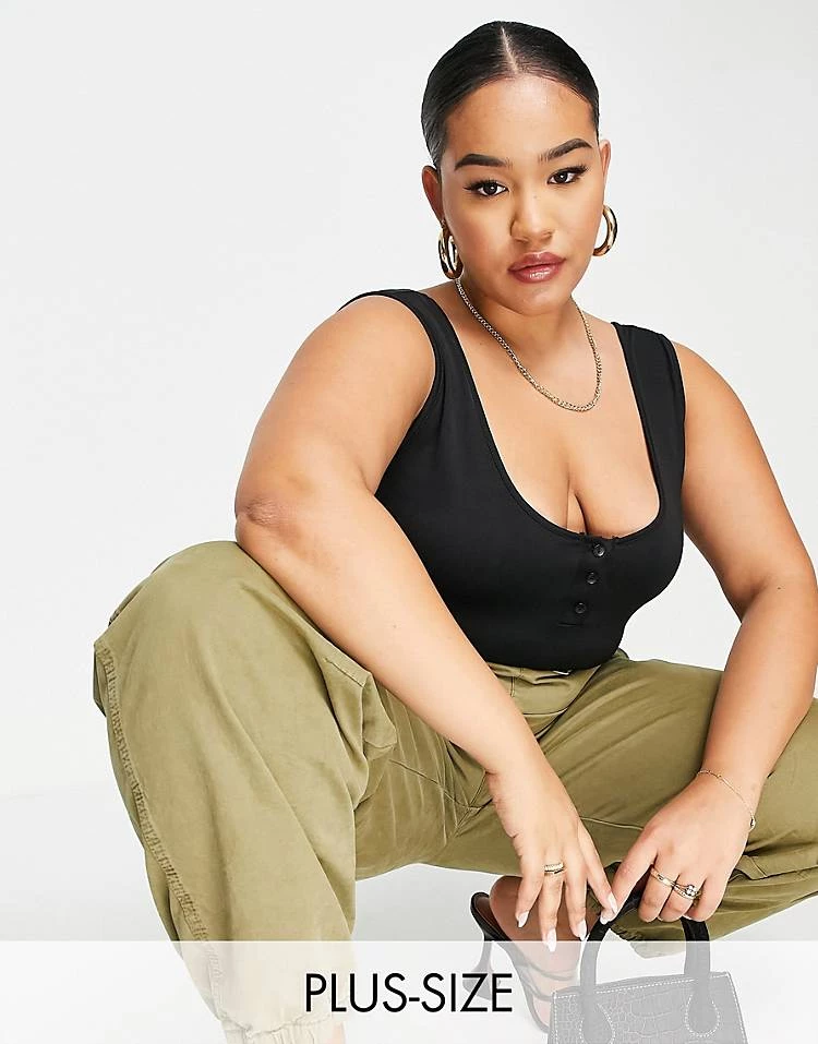 Cheapest 👏 Public Desire Curve Double Layer High Rise Button Front Bodysuit In Black For Women 😉 6 Cheapest 👏 Public Desire Curve Double Layer High Rise Button Front Bodysuit In Black For Women 😉 - Image 5