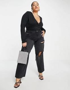 Deals ⭐ Public Desire Curve Double Layer Slinky Plunge Bodysuit In Black For Women 🛒 -Outlet Women's Public Desire Store unnamed file 4575