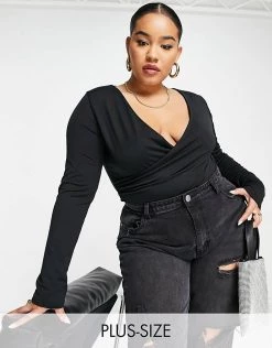 Deals ⭐ Public Desire Curve Double Layer Slinky Plunge Bodysuit In Black For Women 🛒 -Outlet Women's Public Desire Store unnamed file 4577