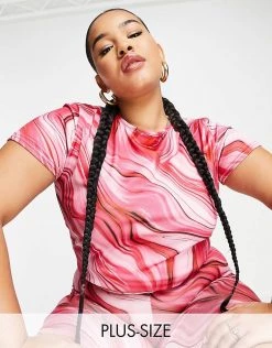 Cheapest 🔥 Public Desire Curve Double Layer Crop Top In Pink Swirl For Women 😉 -Outlet Women's Public Desire Store unnamed file 4582