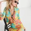 Coupon ⭐ Public Desire Slinky 👚 Shirt Co-ord In Scarf Print For Women Multi 🔥 -Outlet Women's Public Desire Store unnamed file 4583