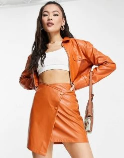 Coupon ๐ Public Desire Leather Look Utility ๐ Shirt Co Ord In Clay For Women ๐
