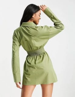 Flash Sale 😉 Public Desire Utility 👕 Shirt 👗 Dress In Olive For Women ✔️ -Outlet Women's Public Desire Store unnamed file 461