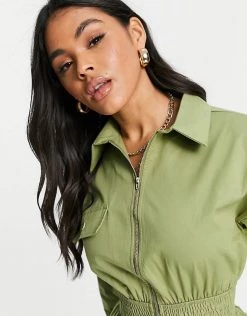 Flash Sale 😉 Public Desire Utility 👕 Shirt 👗 Dress In Olive For Women ✔️ -Outlet Women's Public Desire Store unnamed file 462