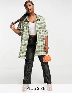 Best deal 🥰 Public Desire Curve Oversized Khaki Check 👚 Shirt For Women Multi 🧨