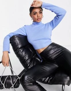 Top 10 🧨 Public Desire Ribbed High Neck Open Back Detail Cropped Top In Blue For Women College Blue ⭐ -Outlet Women's Public Desire Store unnamed file 4646