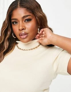 Hot Sale 😉 Public Desire Curve High Neck Ribbed Co Ord Longline Top Ecru For Women 😍 -Outlet Women's Public Desire Store unnamed file 4649