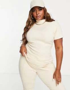 Hot Sale 😉 Public Desire Curve High Neck Ribbed Co Ord Longline Top Ecru For Women 😍 -Outlet Women's Public Desire Store unnamed file 4651