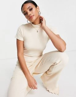 Buy ✔️ Public Desire High Neck Ribbed Longline Top Co Ord In Ecru For Women 💯