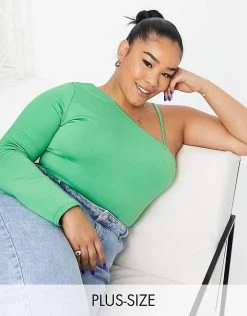 Discount โ๏ธ Public Desire Curve Double Layer Slinky Plunge Bodysuit In Bright Green For Women ๐