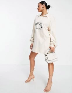 Coupon 🎁 Public Desire Fitness Season Polo T-shirt Sweat 👗 Dress In Cream For Women Ecru ⭐ -Outlet Women's Public Desire Store unnamed file 468