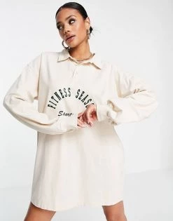 Coupon 🎁 Public Desire Fitness Season Polo T-shirt Sweat 👗 Dress In Cream For Women Ecru ⭐ -Outlet Women's Public Desire Store unnamed file 469