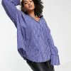 Hot Sale 🌟 Public Desire Curve Oversized Waffled Check 👕 Shirt In Blue For Women ✨ -Outlet Women's Public Desire Store unnamed file 4703