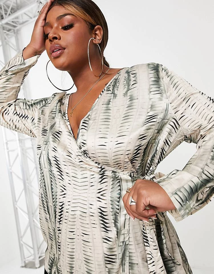 Buy ✨ Public Desire Curve X Kenza Satin Draped 👚 Shirt Co Ord In Multi For Women 🎉 4 Buy ✨ Public Desire Curve X Kenza Satin Draped 👚 Shirt Co Ord In Multi For Women 🎉 - Image 2