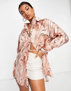 Best reviews of 🎉 Public Desire Oversized Satin 👕 Shirt In Brown Marble For Women Multi 👏 -Outlet Women's Public Desire Store unnamed file 4725