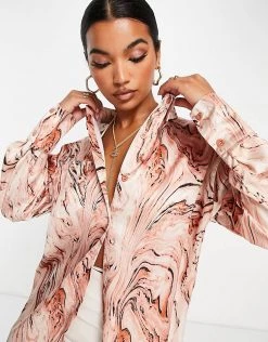 Best reviews of 🎉 Public Desire Oversized Satin 👕 Shirt In Brown Marble For Women Multi 👏 -Outlet Women's Public Desire Store unnamed file 4727