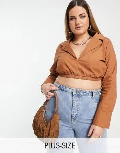 Deals 💯 Public Desire Curve X Kenza Cropped 👕 Shirt Co Ord In Mocha For Women 🔔 -Outlet Women's Public Desire Store unnamed file 4737