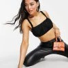 Top 10 🎉 Public Desire Ruched Crop Top With Ruffle Strap Co Ord In Black For Women ✨ -Outlet Women's Public Desire Store unnamed file 4738