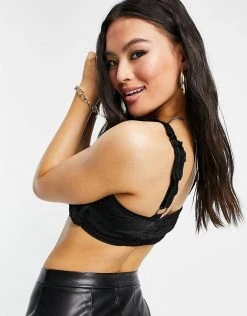 Top 10 🎉 Public Desire Ruched Crop Top With Ruffle Strap Co Ord In Black For Women ✨ -Outlet Women's Public Desire Store unnamed file 4740
