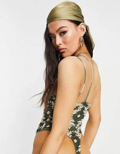 Cheap 🤩 Public Desire One Shoulder Plunge Body In Green Print For Women Multi 🌟 -Outlet Women's Public Desire Store unnamed file 4745