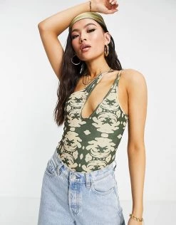 Cheap 🤩 Public Desire One Shoulder Plunge Body In Green Print For Women Multi 🌟 -Outlet Women's Public Desire Store unnamed file 4747