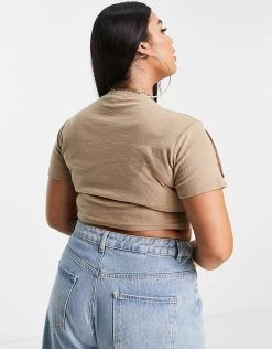 Budget 🎉 Public Desire Curve Seam Detail Ribbed Cropped T-shirt In Sand For Women ❤️ -Outlet Women's Public Desire Store unnamed file 4756