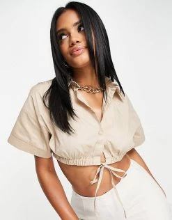 Best reviews of ✨ Public Desire Ruched Hem Short Sleeve 👚 Shirt In Sand For Women Beige 🛒 -Outlet Women's Public Desire Store unnamed file 4775