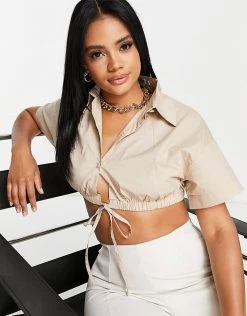 Best reviews of ✨ Public Desire Ruched Hem Short Sleeve 👚 Shirt In Sand For Women Beige 🛒 -Outlet Women's Public Desire Store unnamed file 4777