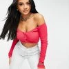 Best deal 🌟 Public Desire Off Shoulder Crop Top In Fuchsia For Women Pink 🌟