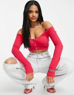 Best deal 🌟 Public Desire Off Shoulder Crop Top In Fuchsia For Women Pink 🌟 -Outlet Women's Public Desire Store unnamed file 4785