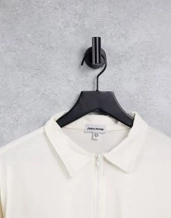 New ⌛ Public Desire Slogan Zip Detail Polo T-shirt Co Ord In Ecru For Women 🤩 -Outlet Women's Public Desire Store unnamed file 4805