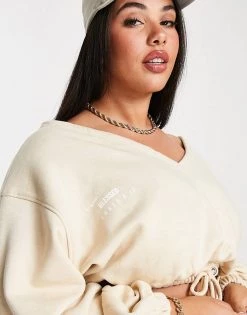 Best Pirce 🔥 Public Desire Curve X Amber Gill Off Shoulder Motif Crop Top In Butter For Women ✔️ -Outlet Women's Public Desire Store unnamed file 4809