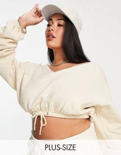 Best Pirce 🔥 Public Desire Curve X Amber Gill Off Shoulder Motif Crop Top In Butter For Women ✔️ -Outlet Women's Public Desire Store unnamed file 4811