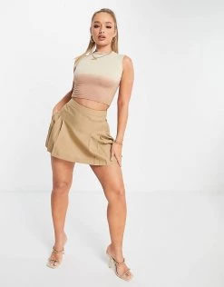 Outlet 🌟 Public Desire Dip Dye Crop Top Co Ord In Brown For Women Multi 😀 -Outlet Women's Public Desire Store unnamed file 4834