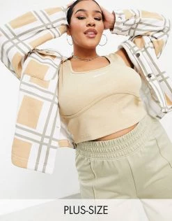 Flash Sale ⭐ Public Desire Curve Shrunken Structured Top In Beige For Women 🔔