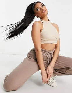 Cheap 🔔 Public Desire High Neck Corset Detail Crop Top In Stone For Women 🎉 -Outlet Women's Public Desire Store unnamed file 4876