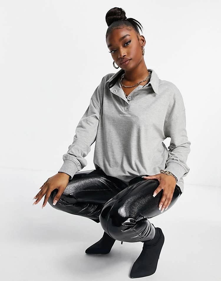 Cheap ๐ Public Desire Oversized Polo ๐ Shirt With Slogan Front In Marl Grey For Women ๐ 6 Cheap ๐ Public Desire Oversized Polo ๐ Shirt With Slogan Front In Marl Grey For Women ๐ - Image 4