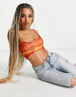 Coupon โค๏ธ Public Desire Scarf Print Crop Top Co Ord In Red For Women Multi โญ