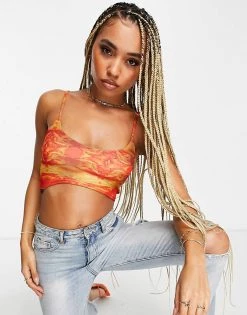 Coupon ❤️ Public Desire Scarf Print Crop Top Co Ord In Red For Women Multi ⭐ -Outlet Women's Public Desire Store unnamed file 4910