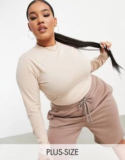 Deals โญ Public Desire Curve Long Sleeve Bodysuit In Beige For Women ๐คฉ