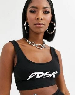 Hot Sale 🧨 Public Desire Crop Top With Logo Co-ord For Women Black ⌛ -Outlet Women's Public Desire Store unnamed file 4939