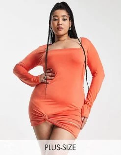 Outlet ❤️ Public Desire Curve Knot Detail Mini 👗 Dress In Red For Women Crimson 🎉 -Outlet Women's Public Desire Store unnamed file 494