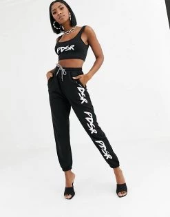 Hot Sale 🧨 Public Desire Crop Top With Logo Co-ord For Women Black ⌛ -Outlet Women's Public Desire Store unnamed file 4940
