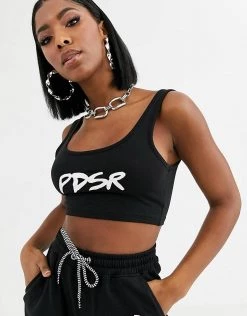 Hot Sale 🧨 Public Desire Crop Top With Logo Co-ord For Women Black ⌛ -Outlet Women's Public Desire Store unnamed file 4941