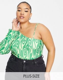 Promo ✔️ Public Desire Curve Double Layered High Rise Bodysuit In Green Swirl For Women 🔔