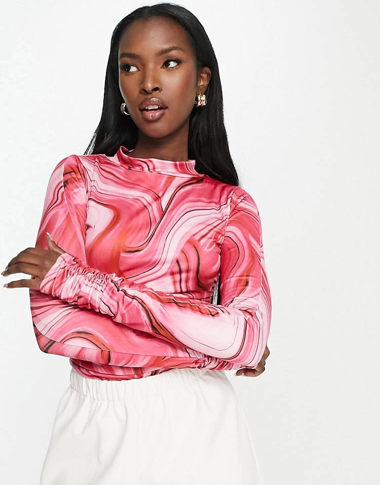 Budget 🎁 Public Desire Double Layer Slinky High Neck Bodysuit In Fuschia Swirl For Women 🤩 3 Budget 🎁 Public Desire Double Layer Slinky High Neck Bodysuit In Fuschia Swirl For Women 🤩