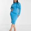 Cheapest 🔥 Public Desire Curve Open Back Midi 👗 Dress In Blue For Women 🔔