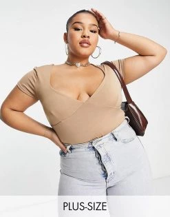 Top 10 ✔️ Public Desire Curve Double Layered Slinky Plunge Bodysuit In Chestnut For Women 👏