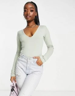 Best reviews of 👏 Public Desire Long Sleeve V Neck Thong Double Layer Bodysuit In Sage Green For Women 🔔 -Outlet Women's Public Desire Store unnamed file 5001
