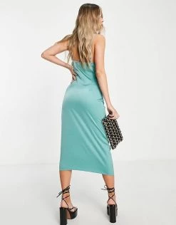 Budget 👏 Public Desire Cowl Neck Satin Slip 👗 Dress In Aqua Blue For Women ⭐ -Outlet Women's Public Desire Store unnamed file 501